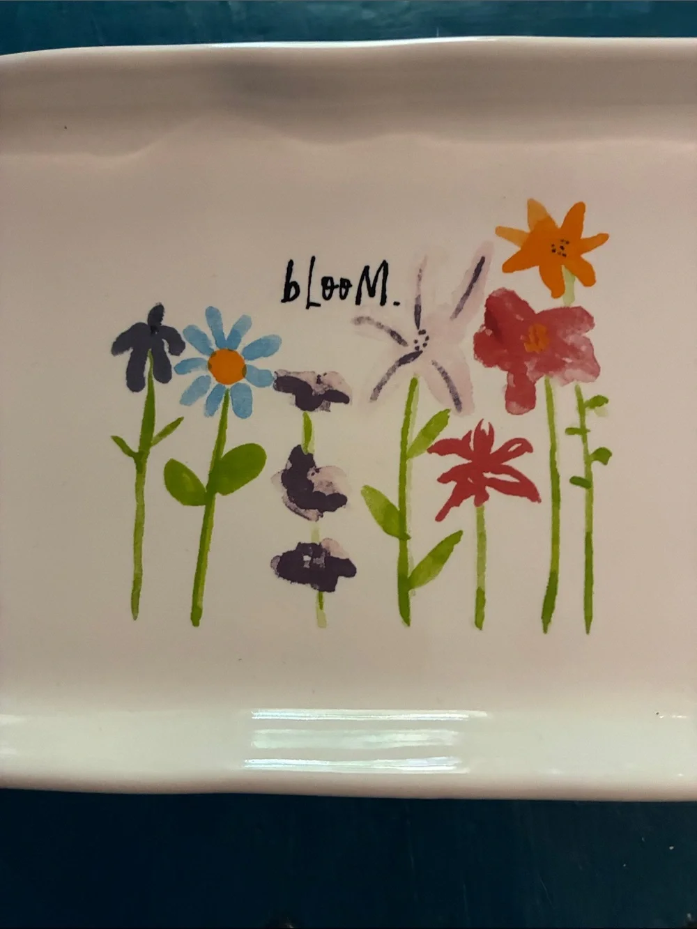 Rae Dunn White Ceramic Vanity Tray with Colorful Floral 'Bloom' Design